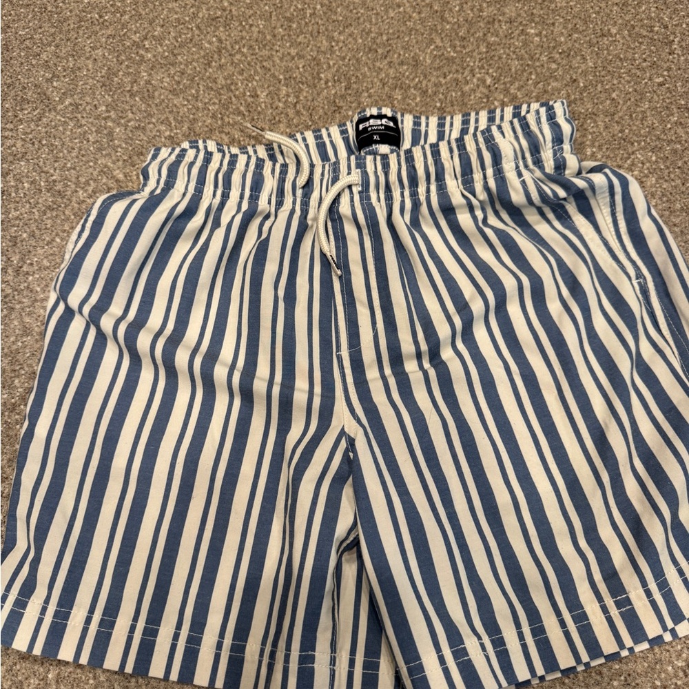 Blue and White Striped Men's Shorts